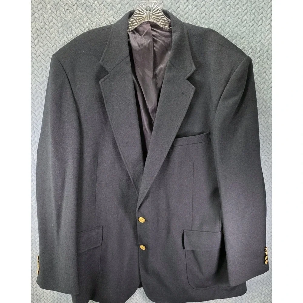 ANDHURST Mens Sports Coat‎ Blazer Suit Jacket Size 48L Wool Blend Gold Buttons